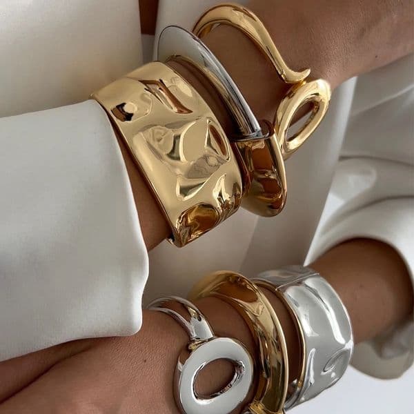 IngeSight.Z Trendy Irregular Geometric Thick Chunky Metal Bangles Womens Street Rock Hip Hop Party Bracelet Jewelry 250327