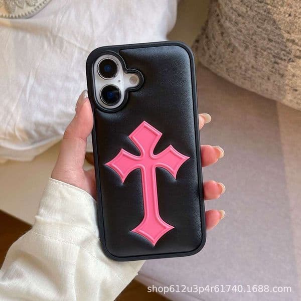 DHelectronics New Trendy Brand Air Cushion Cross Compatible with Apple 16 Pro Max Phone Case Leather iPhone 15 Personalized Luxury
