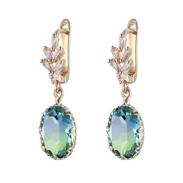 Gold Plated Fashion Zircon Tourmaline Drop Earrings Temperament leaf Ear Stud Female Hypoallergenic Ear Buckle Jewelry 251131