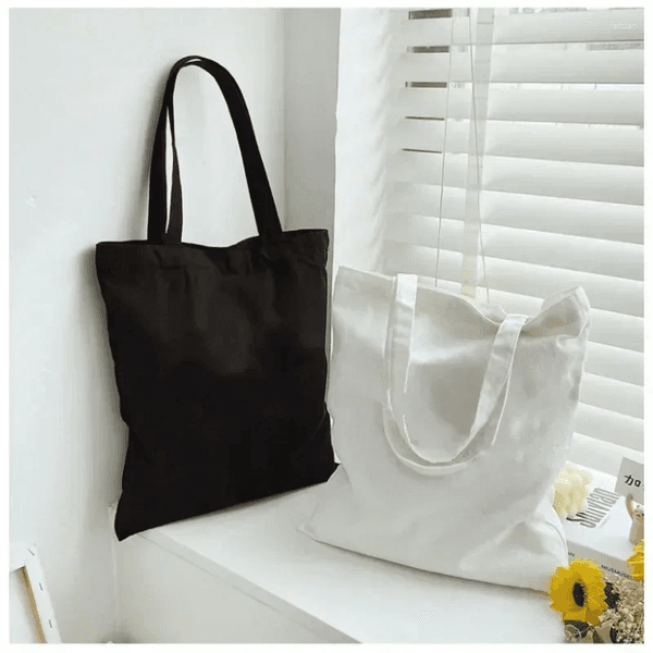 Shopping Bags DIY Shoulder Bag Large Capacity Black White Canvas Tote Folding Eco Cotton Handbag Reusable
