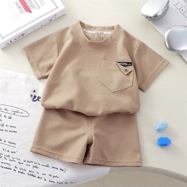 Children Clothing Summer Waffle Short Sled Outfits Fashion Boys Girls Casual Sports Shirt Suits Thin Solid Kids Toppants Set 251027J260530