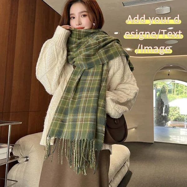 Custom New Women's Winter Scarves Checkered Cashmere Woman Black Ladies Scarf Warm The best Christmas gift
