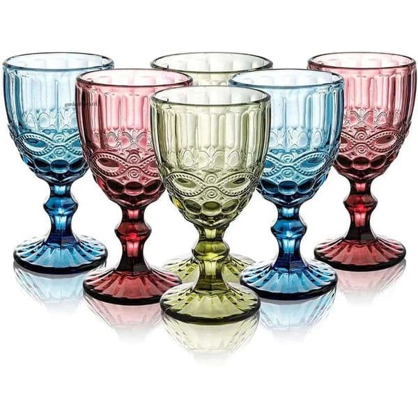 Wholesale 300Ml Wine Glasses 10Oz Vintage Pattern Emed Stained Lamp Thick Goblets For Party Wedding