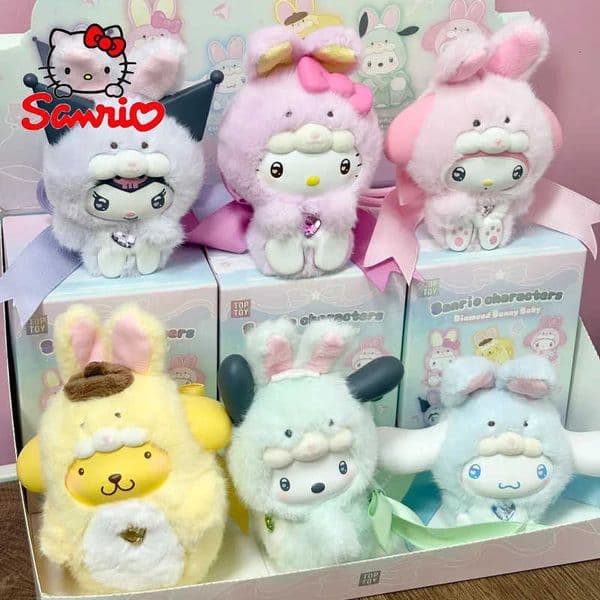 Sanrio TOPTOY Characters Diamond Bunny Baby Series Vinyl Plush Blind Box Cute Bag Pendant Doll Keychain Mystery Box Girl Gift H251104