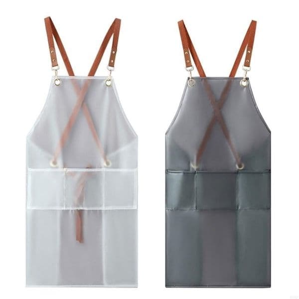 B0KC Transparent TPU Back Cooking Apron Oilproof Overall Household Kitchen Women Work Clothes with Pocket Halter Apron 251103CJ
