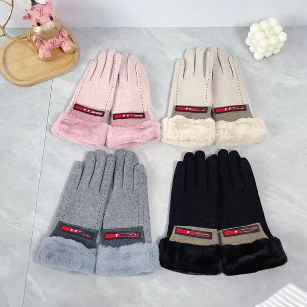 Designer Women's Autumn Winter Suede Fleece Gloves - Letter Cuff Lined Warm Windproof Cycling Minimalist Stylish Cute Versatile