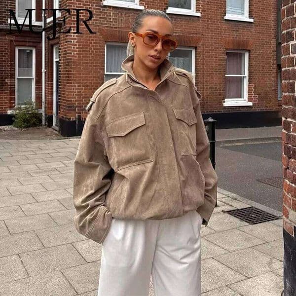 Designer Clothes MUJER Suede Bomber Jacket Woman Oversized Demi Season For Women Outerwears Winter Overcoat Female Zip Women S Jackets Hot Selling