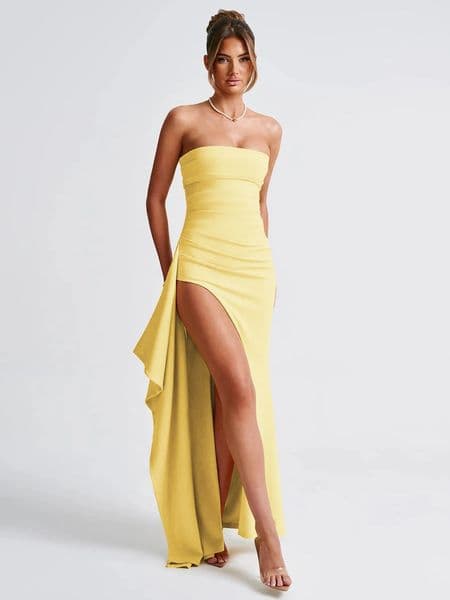 Womens gorgeous and sexy solid color sleeveless backless corset wrapped long skirt party atmosphere high-end evening dress 250328BJ