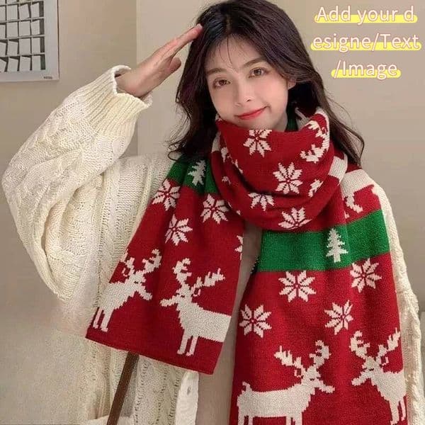 Custom Knitted Scarf for Christmas Elk Women Autumn and Winter Korean Version Versatile Thickened Student Warmth