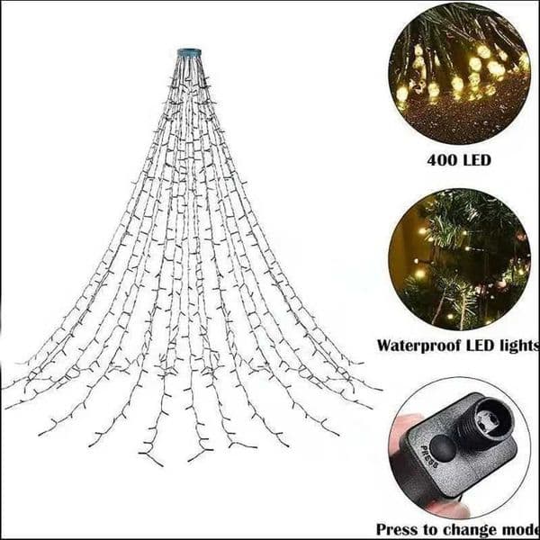 400LED Christmas Tree Topper Star Waterfall Lights Timer Outdoor Garden Memory Fairy String Lights Garland Holiday Lighting Z251101