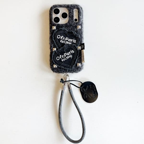 Punk Style Rivet Heart Patch Phone Case Compatible with iPhone 17/16 Pro Velvet Case iPhone 15/14 Cartoon