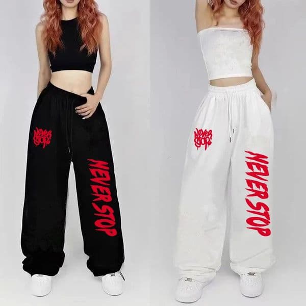 Black White Drawstring n Sweatpants Street Dance Hiphop Sports for Women Summer Allmatch Long Pants Woman Z260312