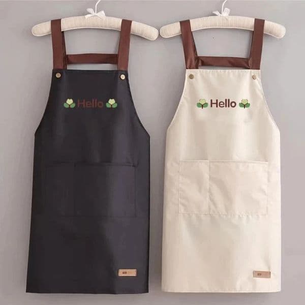 Hello Letter Printed Waterproof Apron Kitchen Cooking Home Large Pocket Storage Baking Shoulder Aprons el Specific Practical 251103