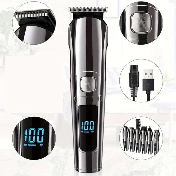 Washable LED Digital Men's Razor Set - All-In-One Body Trimmer, Nose Remover, Electric Hair Clippers With Knife Head