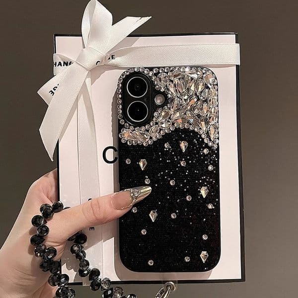 New Korean Japanese style phone case suitable for Apple Pro Max phone case iPhone light luxury fashion black fine silk rhinestone phone case