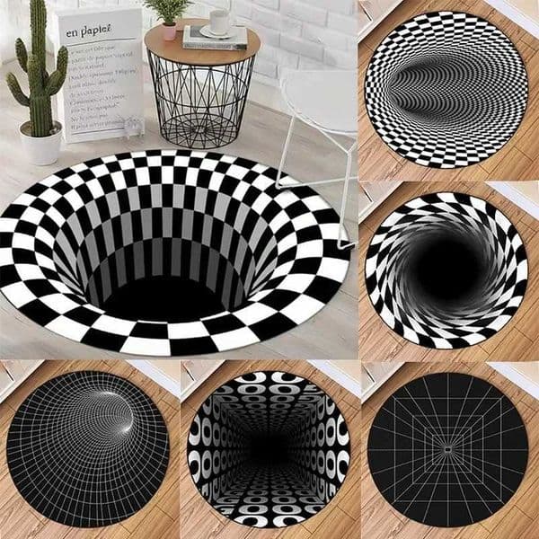 Round Carpet Mat New 3D Visual Illusion Spiral Rug Floor Mats for Bedroom Living Room Decoration Creative Rugs The Black Trap W251104