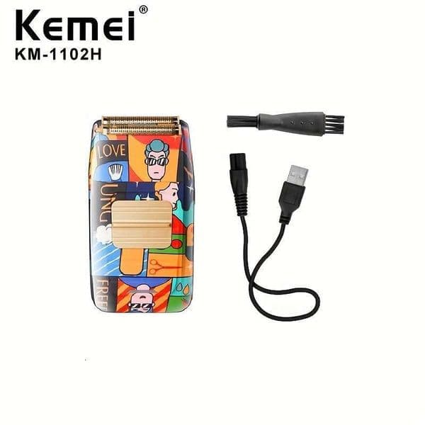 Kemei Km-1102H Men's Cordless Electric With 60-Min Runtime, - & One-Touch Start, Portable Reciprocating Razor, Double Blade System, Long-Lasting For Travel,