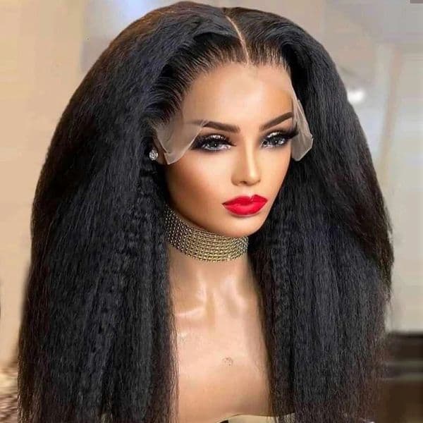 Soft Long Glueless Yaki Natural Black 30Inch 180Density Kinky Straight Lace Front Wig For Women With Baby Hair Preplucked Daily 251103