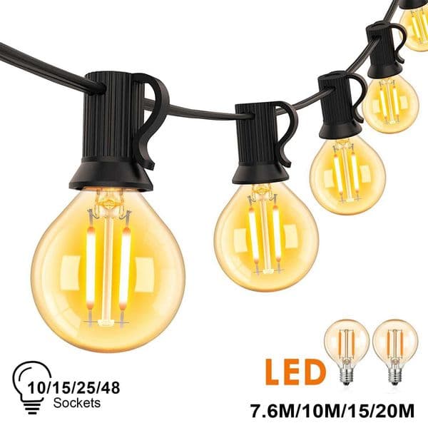 G40 Decoration Outdoor LED String Lights 15W Globe Amber Glass Bulb Dimmable Garland Festoon Street Patio Party Hanging Lights Z251101