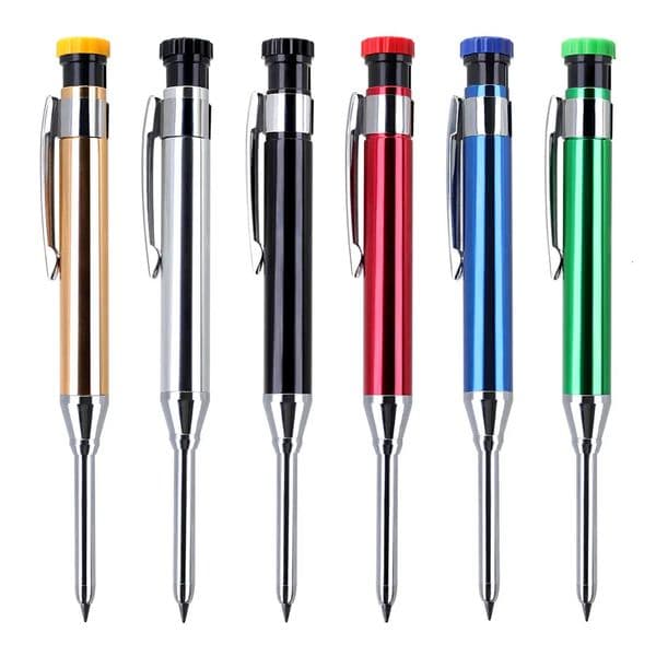 6PcsSet 28mm Metal Solid Carpenter Pencil Set With Pencil Cap Built In Sharpener Deep Hole Marker Marking Tool Drawing Tool 251103