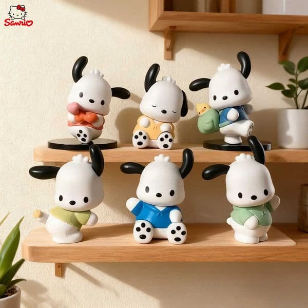 Sanrio Pochacco School Cartoon Anime Characters Holding Ducks Stitch Doll Models Decoration Action Characters Hobbies Childrens H251104