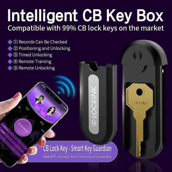 Bluetooth CB Chastity Lock with Unbreakable Key Holder Smart APP Penis Cage for Men BDSM AntiMasturbation Security Device Toy