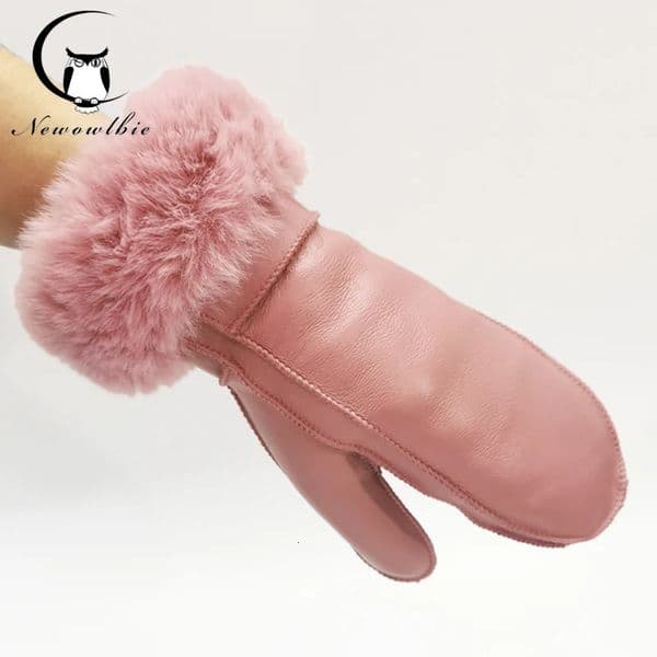 Womens winter sheepskin thicken glovesImitation Rex rabbit fur cuffs warmth Mittens Cute Furry Outdoor Sport Female Gloves 251103