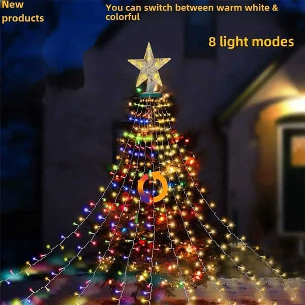 2024ring Christmas tree light decoration tree top light string courtyard garden outdoor waterproof waterfall light led lantern Z251101
