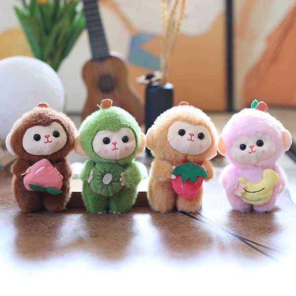 Cartoon Cute Fruit Monkey Plush Toy Keychain Stuffed Animal Doll Keyring Backpack Pendant Car Key Holder Decoration Gift 251104