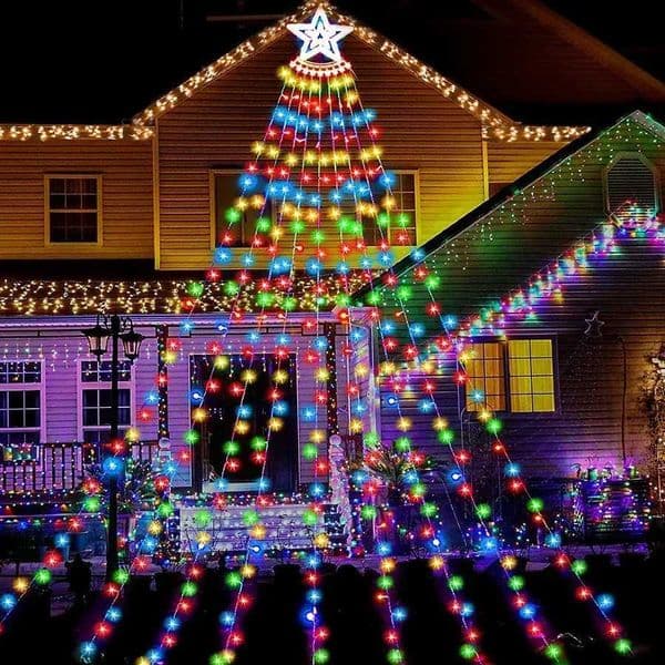 9X35M 350 LED Christmas Tree Waterfall Star String Light Outdoor Christmas Tree Topper Star Fairy Light Hanging Garland Light Z251101