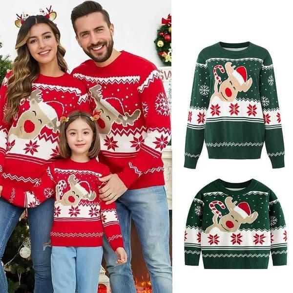 Christmas Family Matching Sweater Girls Soft Warm Thicken Jumper Women Men Kids Elk Red Green Knitwear Pullover Xmas Family Look Y251104