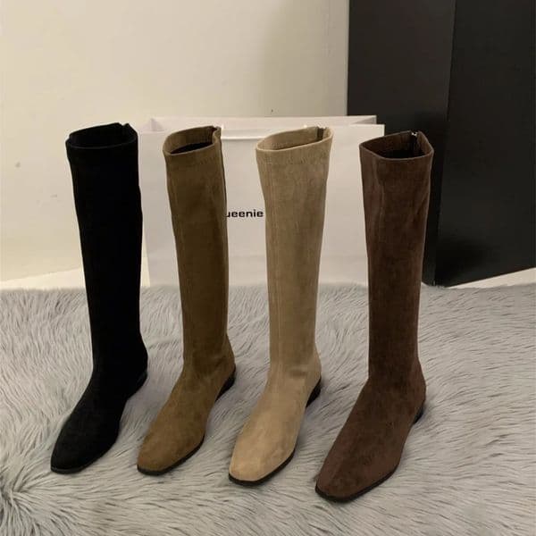 Vintage Women Knee High Boots Fashion Square Low Heel Shoes Concise Slim Long Botas De Mujer 251103