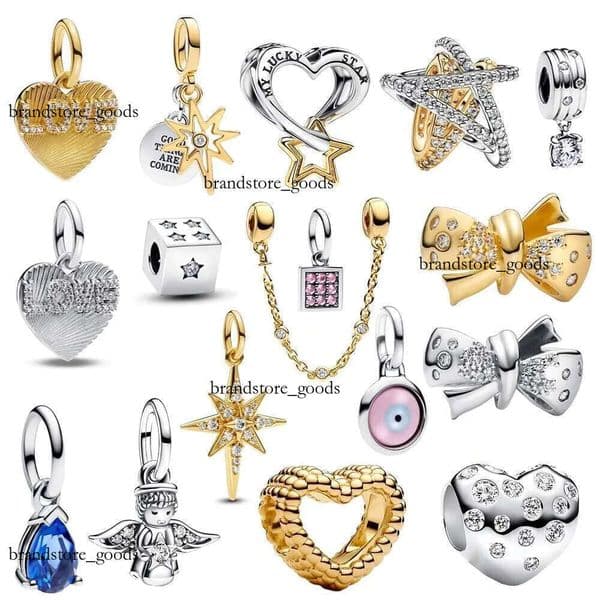 Popular Sterg Lucky Star Heart Beads Dice Sparking Bow Dangle Charms Fit Sier Snake Bracelet DIY Birthday Jewelry Gift For Women 489