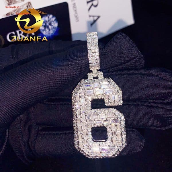 Brick Setting Baguette Moissanite Custom Number Pendants Moissanite Iced Out Full Diamonds Letter Initial Name Jewelry Necklace Customizable