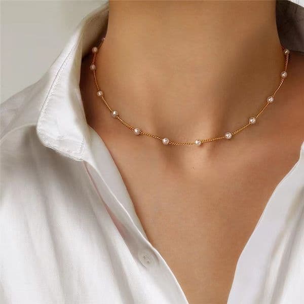 European and American Cross-Border Jewelry New 4mm Fashion Collarbone Chain Ins Simple Style Pearl Necklace In Stock