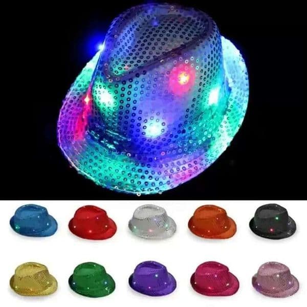 LED Up Jazz Light Flashing Fedora Trilby Sequins Caps Fancy Dress Dance Party Hats Unisex Hip Hop Lamp Luminous Hat Fy3870