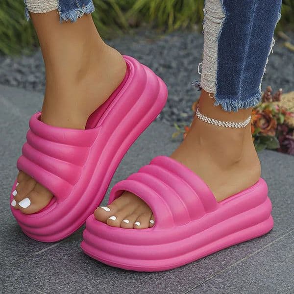 Womens Chunky Platform Slippers Summer Comfort Soft Thick Bottom Slides Woman for Sandals 2024 Open Toe Non-slip Beach Shoes 250402