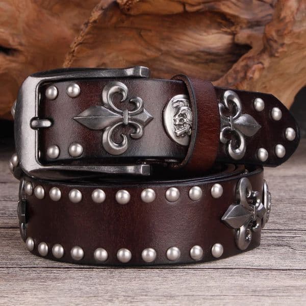 er Metal Rivet Cowboy Belt Top Grain 100 Genuine Leather Cowskin Men Belt Punk Rivet Jeans Belts For Men 251105