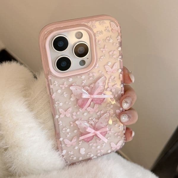 3D Floral Butterfly Phone Case Compatible with iPhone 17/16 Pro Transparent Personalized Case iPhone 15/14 Cartoon