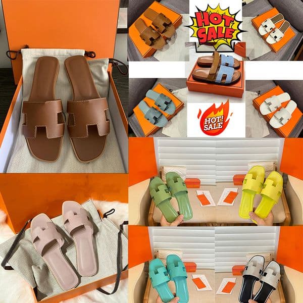 2026 with dustbag designer sandals slippers slide womens comfort fit black leather green blue girl lady womens flat rubber daily outfit party big size 35-42