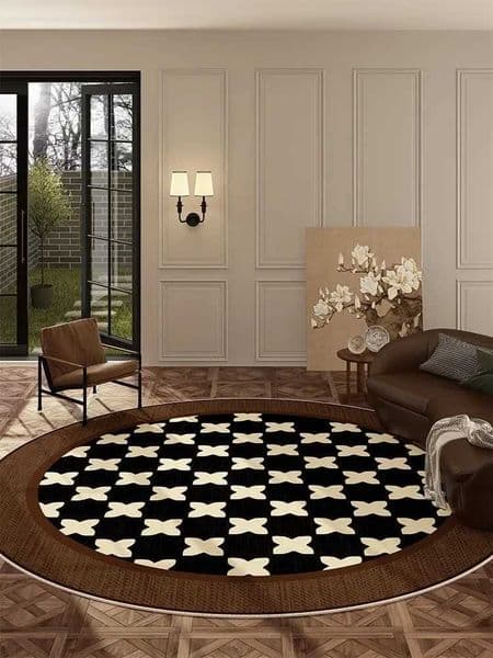 VIKAMA Light Luxury Brown Retro Round Carpet Non-Slip Living Room Carpet BedroomLeisure Area Floor Rug Home Decor W251104