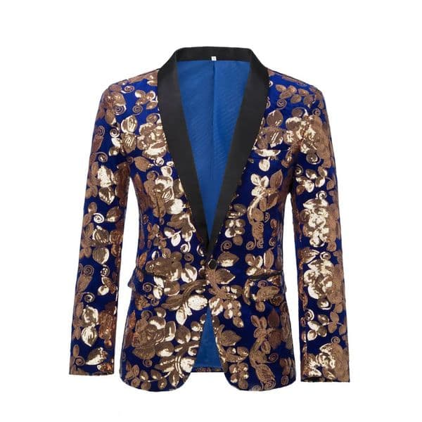 Men Fashion Velvet Sequins Floral Pattern Suit Jacket Blazer Stage Clothing Slim Fit Tuxedo 251104