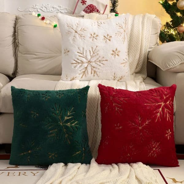 1 PC Christmas Throw Pillow Cover Plush Embroidery Snowflake Christmas Decoration Living Room 251104