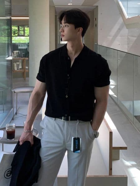 Men's Polos 2025 Men Summer Fashion Short Sleeve Sweater Polo Shirts Male Loose Casual T-shirt Solid Color Knitted Tops Tees D40