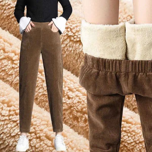 Corduroy Pants Women Winter Plush Lined Wide Leg Relaxed Fit Fleece Insulated Ribbed Trousers Vintage Street Style Leggings Z251104