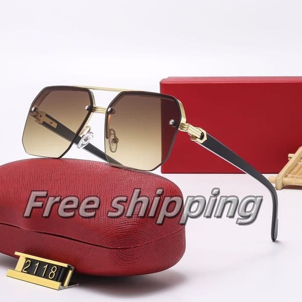 Mens Designer Glasses Woman Sunglasses for Mens Wood Eyeglasses Gold Frame Leopard Head Metal Screwdriver Sunglass Frames Wooden Carving Eyewear With box 2118