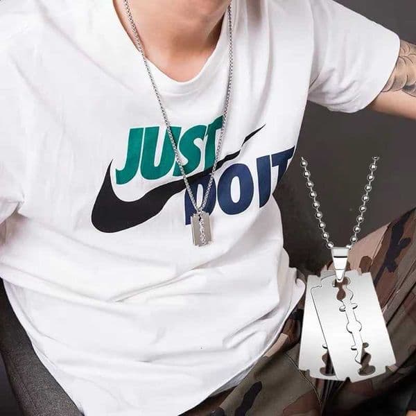 Fashion Razor Blade Pendant Necklace Punk Stainless Steel Hip Hop Knife Shaver Shape Sweater Chain Necklace Gift for Women MenW251105