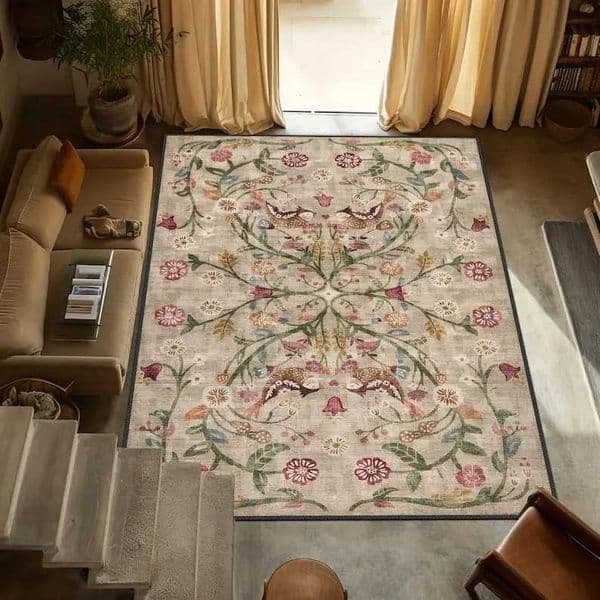 Boho Chic Turkish Traditional Floral Rug Washable Non-Slip Large Distressed Area Carpet for Living Room Bedroom Decor W251104