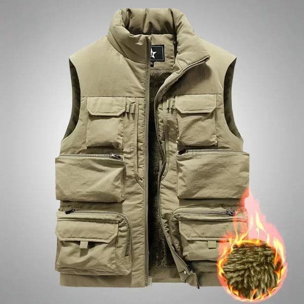 Mens Keep Warm Fleece Work Sleeveless Jacket Slim Fit Windbreaker Fashion Many Pocket Jacket Men Winter Sleeveless Jackets 251104BJ