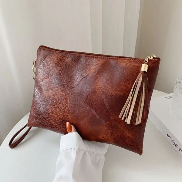 Casual Tassel Handheld Bag Korean Style Solid Color Zipper Coin Purse PU Leather Handbag Small Item Bag Men 251105